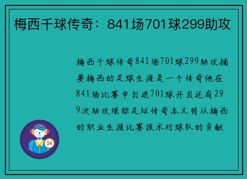 梅西千球传奇:841场701球299助攻 梅西千球传奇:841场701球299助攻